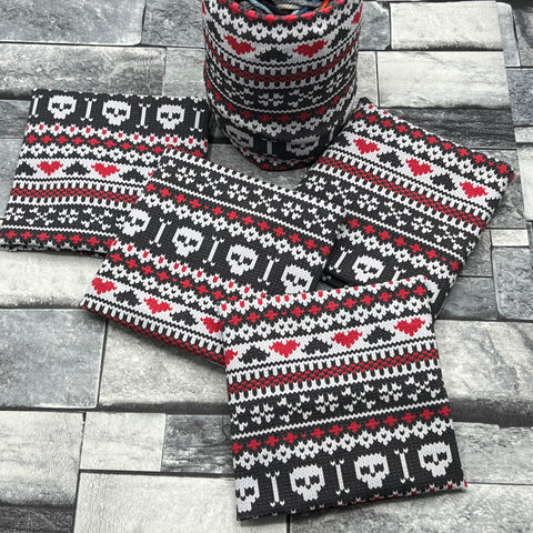 Skulls & hearts sweater yarn cozy