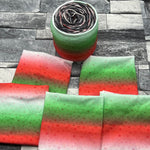 Red, white and green yarn cozy