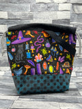 Witchy icons with teal dots drawstring bag