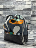 Relaxing witches w/ purple stars vinyl drawstring bag