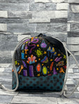 Witchy icons with teal dots drawstring bag