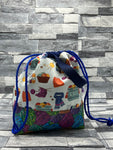 Knitting blues drawstring bag