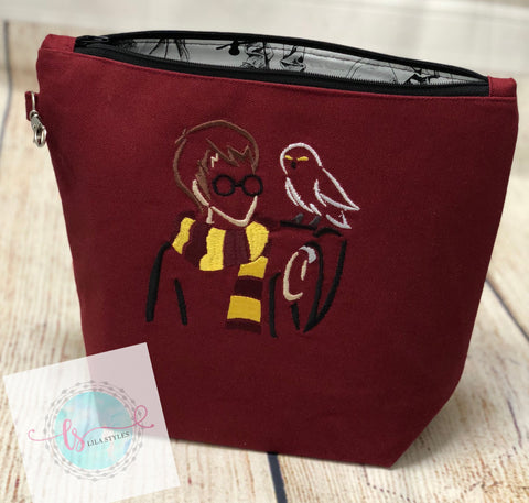 Harry and Hedwig embroidered zipper bag