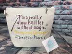 slow knitter quote embroidered zipper bag
