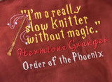 slow knitter quote embroidered zipper bag