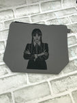 Wednesday on dark grey embroidered zipper bag