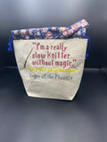 Knitting quote drawstring bag