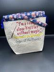 Knitting quote drawstring bag